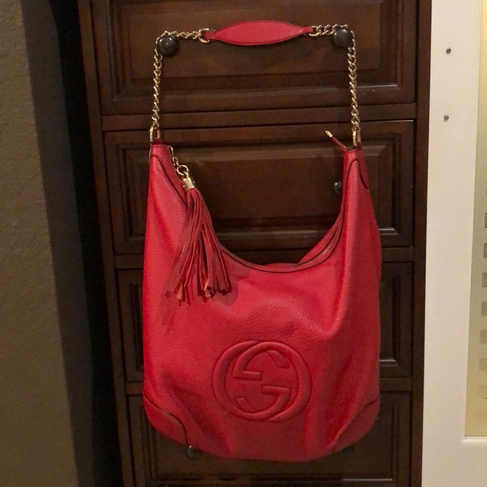 Gucci Red leather large soho golf chain hobo purse